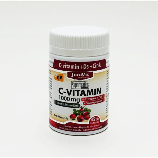 JutaVit C Vitamin 1000 mg nyújtott felszívódású csipkeb. + D3 vitamin + Cink, 45 db