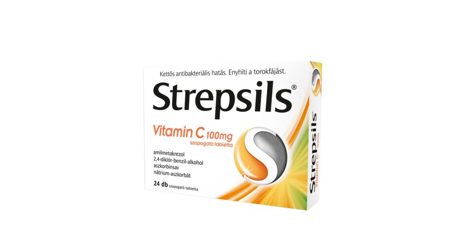 Strepsils C-vitamin 100mg narancs ízű szopogató tabletta..